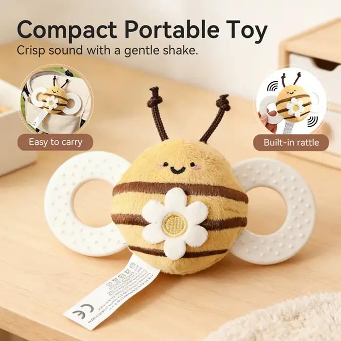 Jouet hochet en feutre doux en forme d'abeille pour bébés, adapté aux nouveau-nés de 0 à 6 mois, stimulation multisensorielle, développe les capacités de préhension précoce