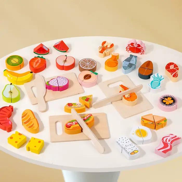 Ensemble de coupe de jeu de simulation en bois-jouet aux fruits/fruits de mer/à thème alimentaire pour les enfants