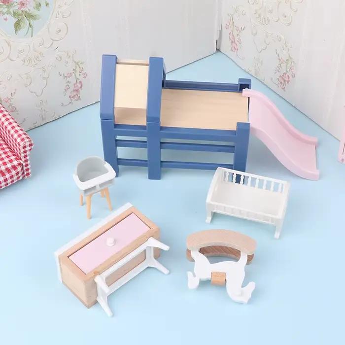 1/12 maison de poupée bébé chambre meubles accessoires toboggan/Cheval de Troie/Table/chaise de salle à manger/lit pour enfants semblant jouer jouet