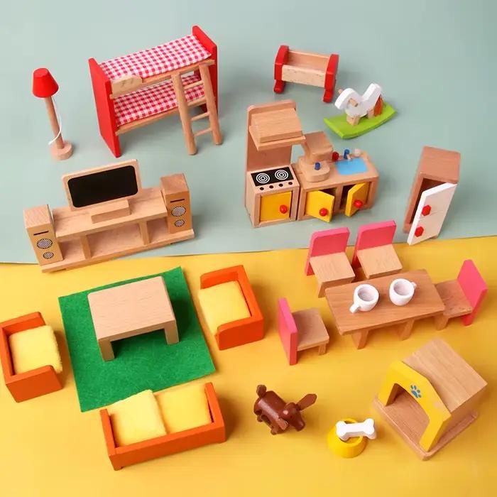 Jouets en bois mini meubles ensemble de maison pour enfants 3-12 ans jeux de rôle occasionnels spéciaux