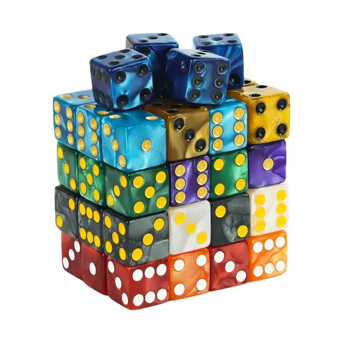 Dés de jeu en marbre D6, 10 pièces, coin carré 16MM, divertissement mathématique, outil de jeu en acrylique