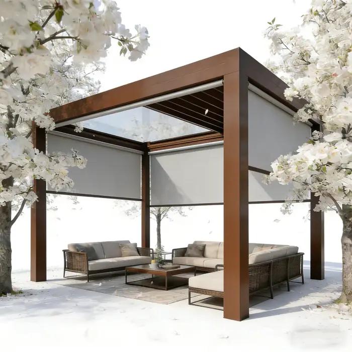 Pergola en aluminium robuste, toit à lames orientables électriques, gazebo imperméable, protection solaire UV, résistant à la rouille et durable