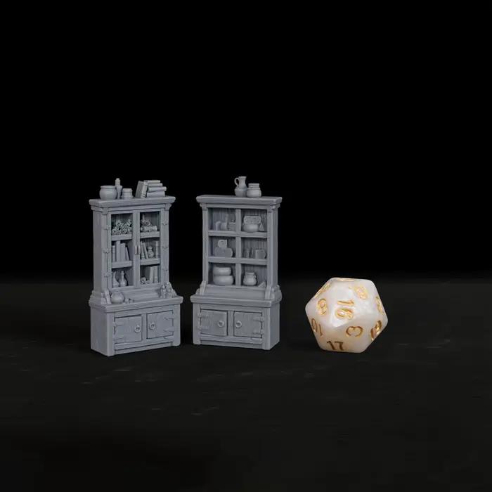 Ensemble de meubles miniatures RPG, 2 pièces, bibliothèque et armoire de rangement pour terrain de jeu de rôle sur table, excellent cadeau