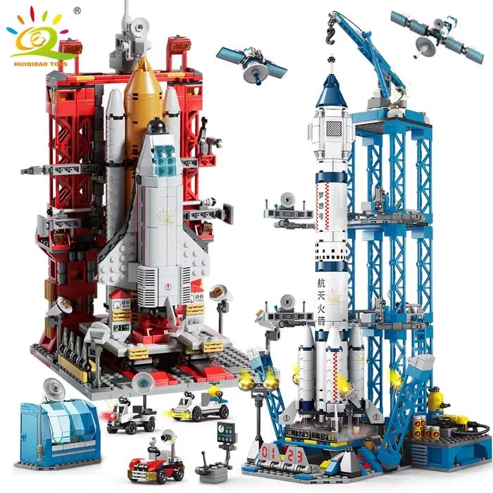 HUIQIBAO blocs de construction de fusée d'aviation spatiale avec figurine d'astronaute ville modèle aérospatial briques