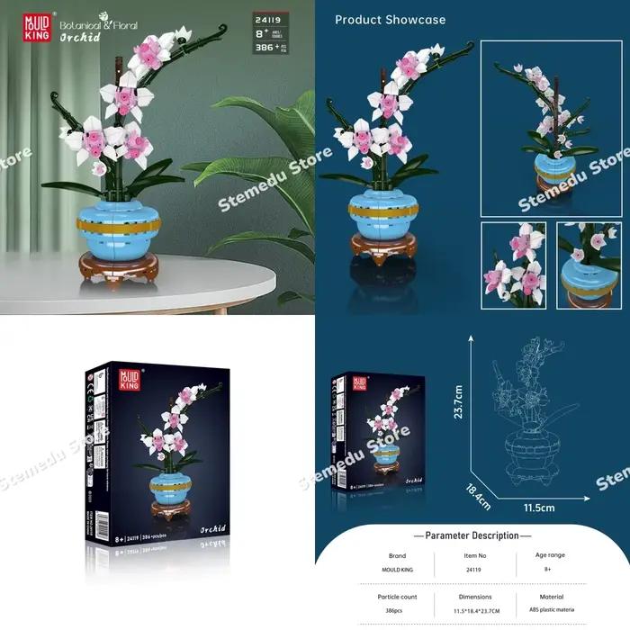 MOULD KING Bouquet de fleurs en blocs de construction Orchidée Bambou Chrysanthème Fleur de prunier 24107 24109 24112