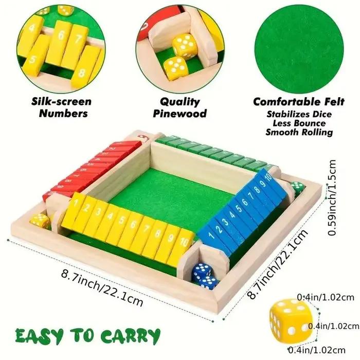 Jeu de société en bois avec dés arithmétiques pour 4 joueurs