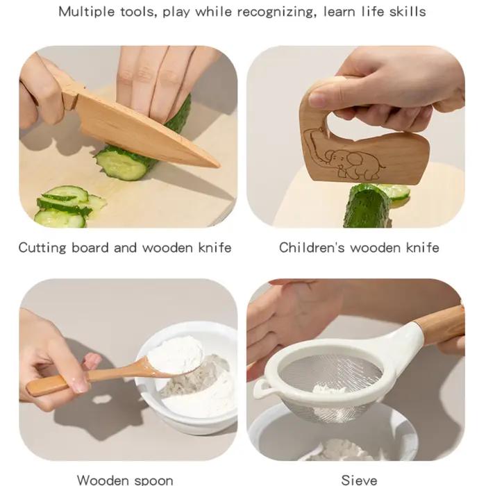 Couteau en bois sûr pour enfants et ensemble de cuisson pour une vraie cuisine