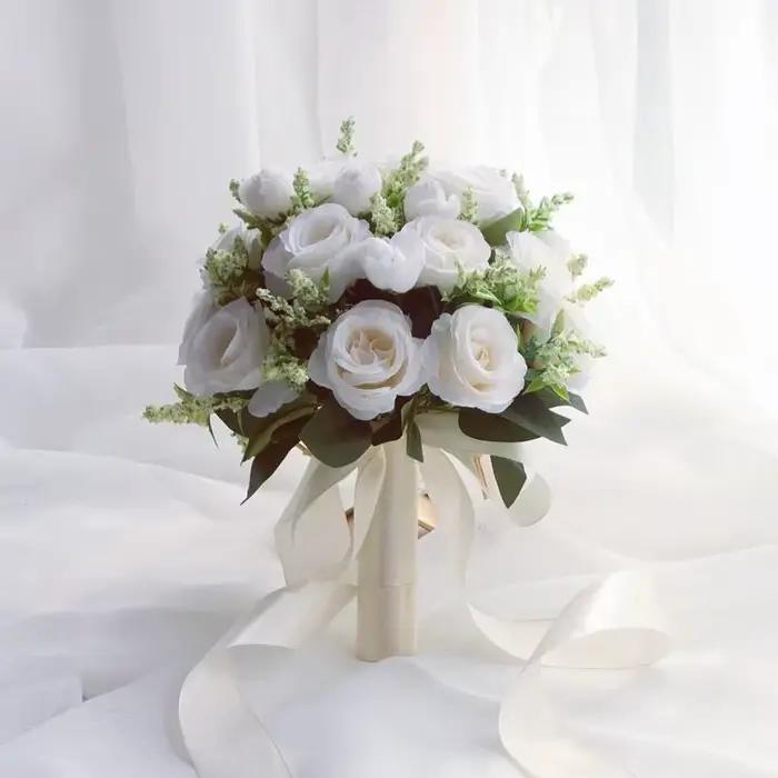 Bouquet de Mariage de demoiselle d'honneur, fleurs blanches en soie, Roses artificielles faites à la main, accessoires de Mariage