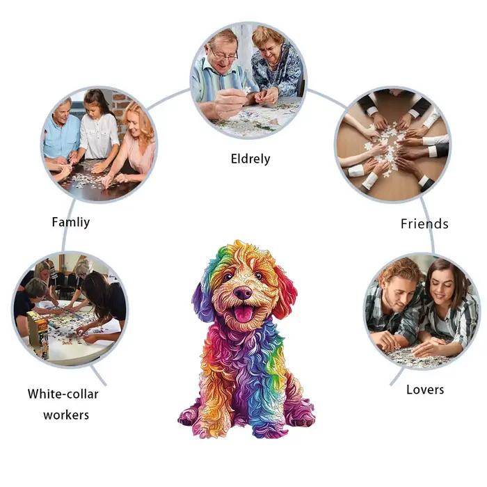 Puzzle en bois coloré avec chien de dessin animé, jouets de puzzle de haute difficulté, entraînement à la concentration pour adultes, cadeaux d'anniversaire de Noël