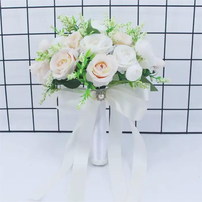 Bouquet de Mariage de demoiselle d'honneur, fleurs blanches en soie, Roses artificielles faites à la main, accessoires de Mariage