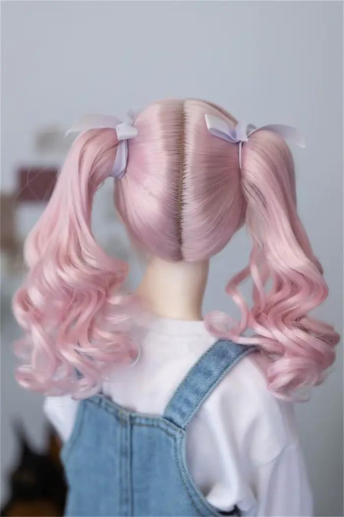BJD poupée perruque jouets 1/3 1/4 fille haute température soie marron rose doré tigre pince Style Double queue de cheva