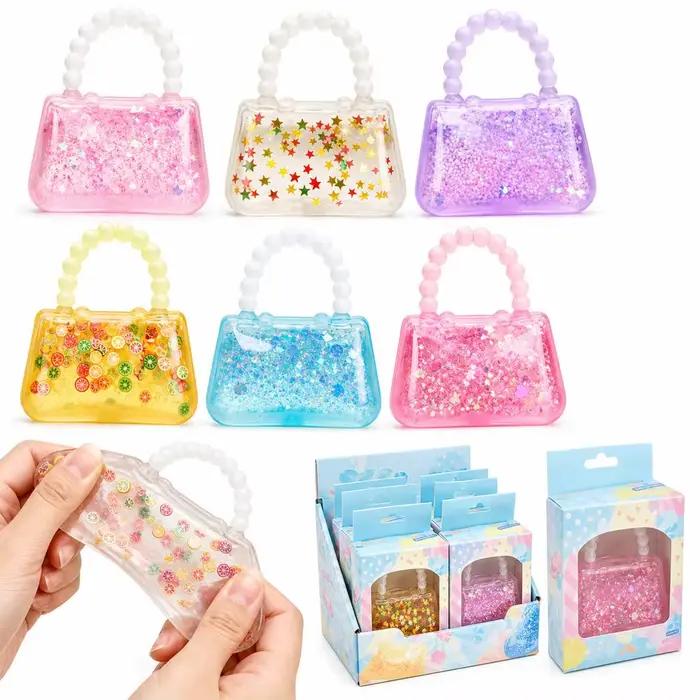Mini sac à main jouet sensoriel anti-stress en forme de sac à main, souple et extensible, avec rembourrage transparent effet gelée et paillettes