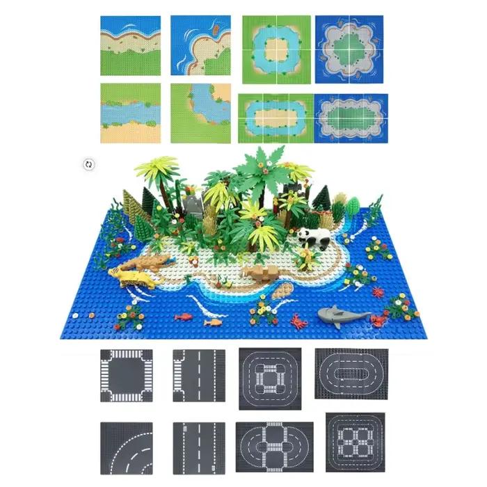 Plinthe 32x32 pour blocs de construction, rivière de prairie, Jungle tropicale, ville, série de route, courbe droite, pièces d'assemblage d'intersection