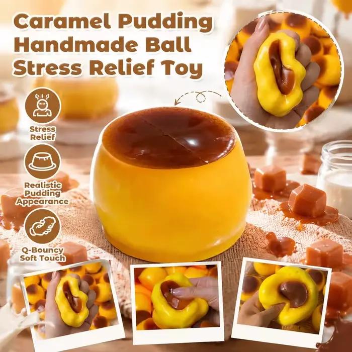Jouet Squishy Créatif en Forme de Pudding au Caramel, Jouet Anti-Stress à Presser sans Rebond avec Remplissage en Blocs de Construction pour Adultes