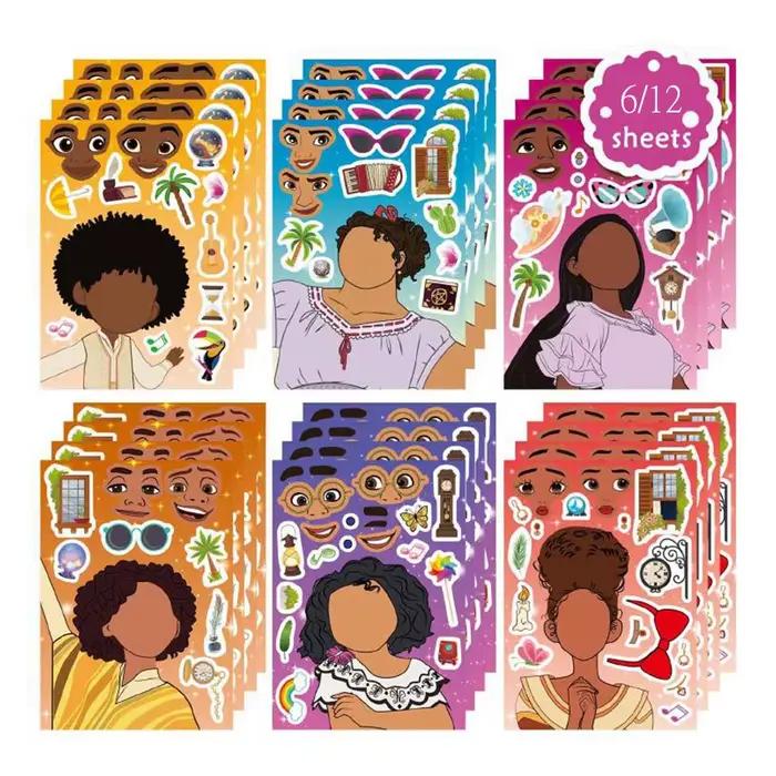 Feuilles d'autocollants Disney Encanto pour faire un visage Puzzle autocollants enfants bricolage assembler Puzzle décalcomanies enfants jouets éducatifs occasions spéciales