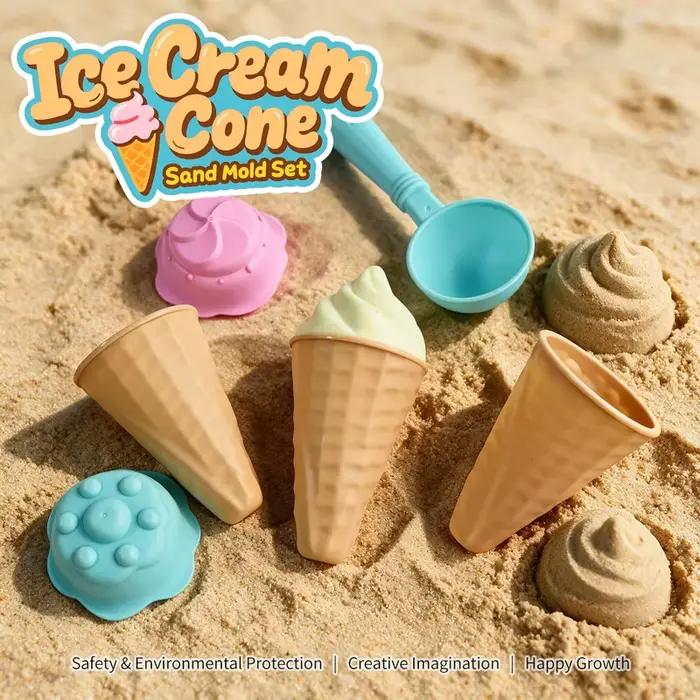 Ensemble de jouets de plage et de neige pour enfants, moules en forme de crème glacée, outils de fouille de sable, kit de jeu extérieur pour l'été à la plage et l'hiver sur la neige