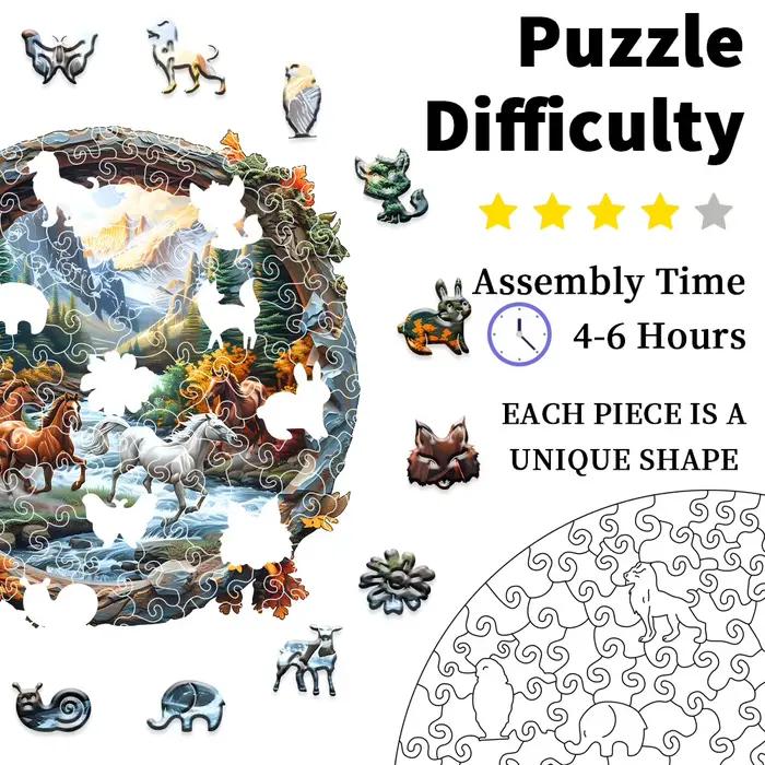 Puzzles en bois forêt et cheval, emballage de boîte en papier exquis, jouets puzzle en forme, cadeaux uniques anti-Stress pour adultes, irréguliers