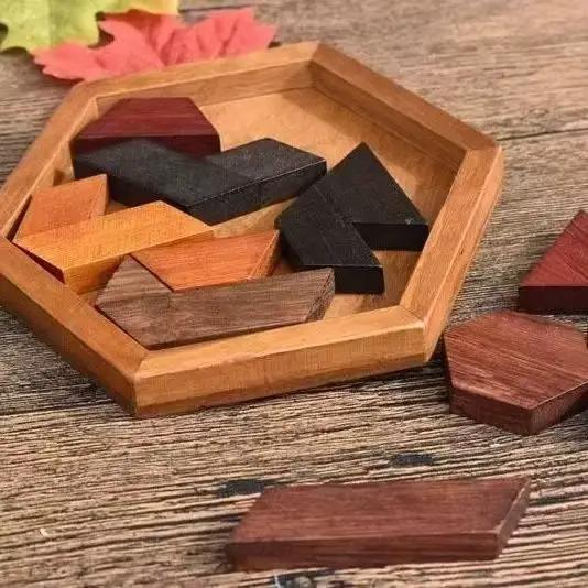 Puzzle Tangram Hexagonal Classique Casse Tete Rompecabezas De Madera Jeux De Réflexion Logique Pour Enfants Occasions Spéciales