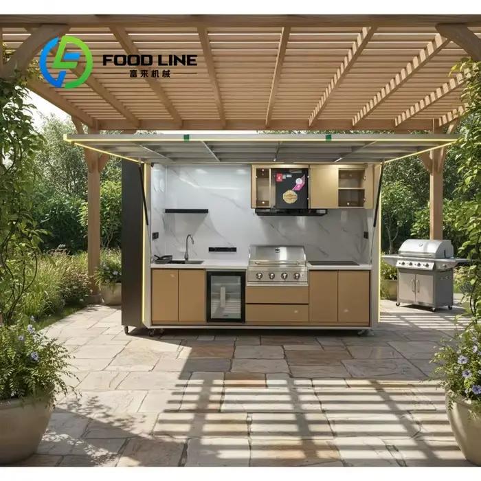 Pergola sur mesure en promotion : Ensemble de cuisine modulaire moderne pour barbecue extérieur avec réfrigérateur et évier, étanche pour patio et jardin