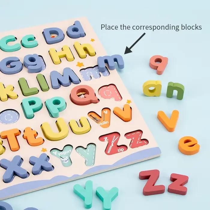 Puzzle éducatif Abc en bois, boîtier supérieur et boîtier inférieur, lettres pour cadeaux d'anniversaire, jeu familial pour garçons et filles, enfants d'âge préscolaire