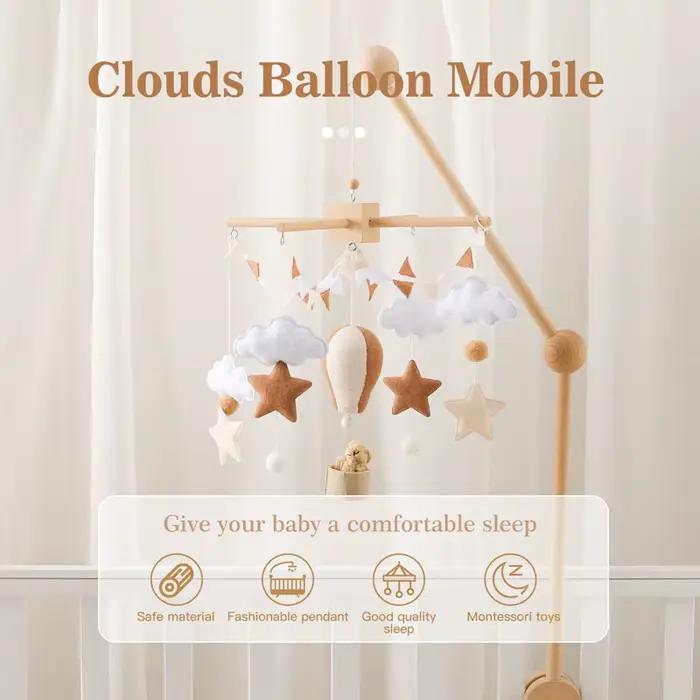Berceau de bébé Mobile lit en bois cloche hochet jouet feutre doux ballon à Air chaud carillon éolien pendentif