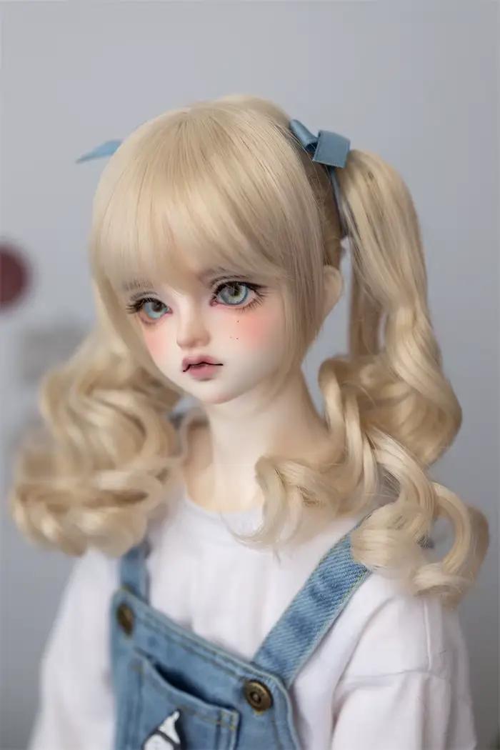 BJD poupée perruque jouets 1/3 1/4 fille haute température soie marron rose doré tigre pince Style Double queue de cheva