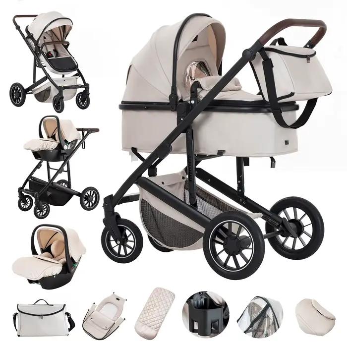 Luxueux 3 en 1 Portable voyage bébé poussette haute paysage cadre en aluminium pliable landau nouveau-né infantile quatr