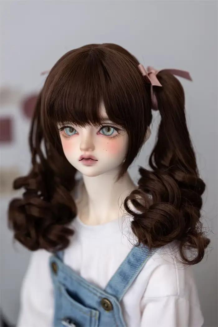 BJD poupée perruque jouets 1/3 1/4 fille haute température soie marron rose doré tigre pince Style Double queue de cheva
