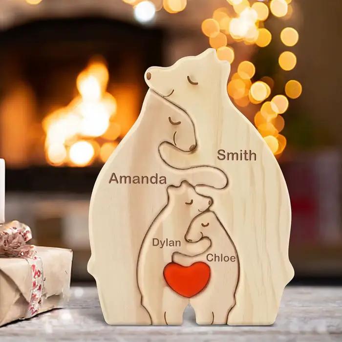 Puzzle en bois personnalisé de famille d'ours