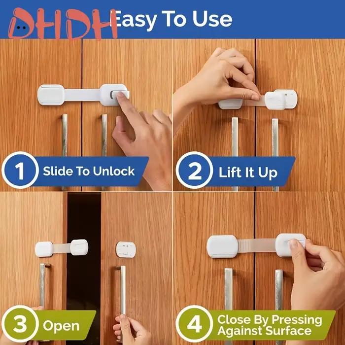 Serrure de sécurité pour enfants DHDH en plastique de qualité sécurité pour armoires tiroirs toilettes et réfrigérateur adaptable de 0 à 6 mois jusqu'à 4-6 ans en blanc bleu gris rouge noir et vert
