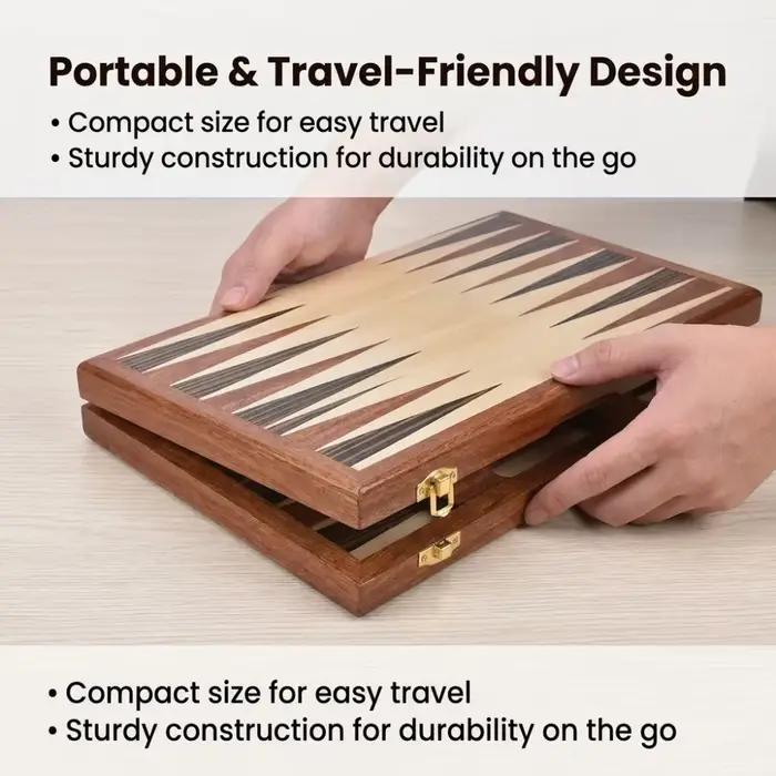 Jeu de backgammon classique avec plateau pliable et étui en cuir