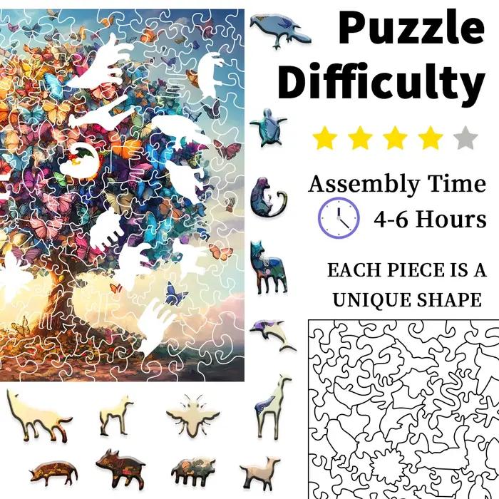 Puzzle en bois pour adultes de qualité supérieure | Superbe œuvre d'art florale et papillon réaliste | Décoration