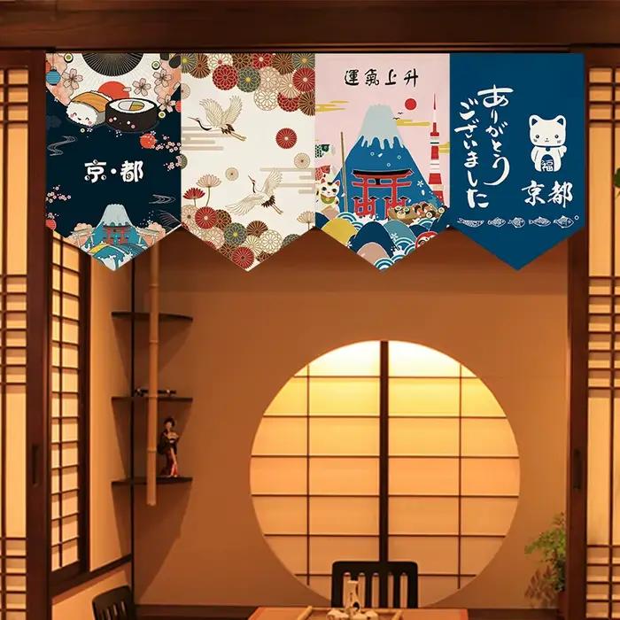 Rideau japonais Sushi Restaurant boutique suspendu rideau court porte Triangle drapeau cuisine Noren Rideau Cortinas décor à la maison