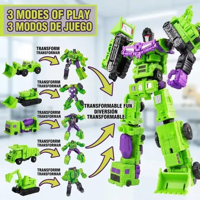 Ensemble de jouets robots transformables 6-en-1 — Véhicule d'ingénierie combinable — Modèle de figurine articulée — Jouet de construction cadeau pour garçons