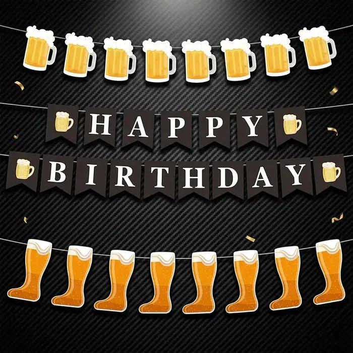 Bannière Joyeux Anniversaire Thème Bière pour Adultes, Décorations de Fête pour Hommes, Guirlande en Papier « Cheers », Décoration d'Événements Oktoberfest, Bar, Pub