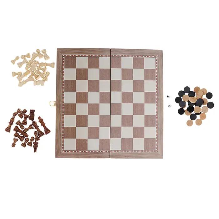 Grand jeu d'échecs en bois pliable et portable avec trois pièces