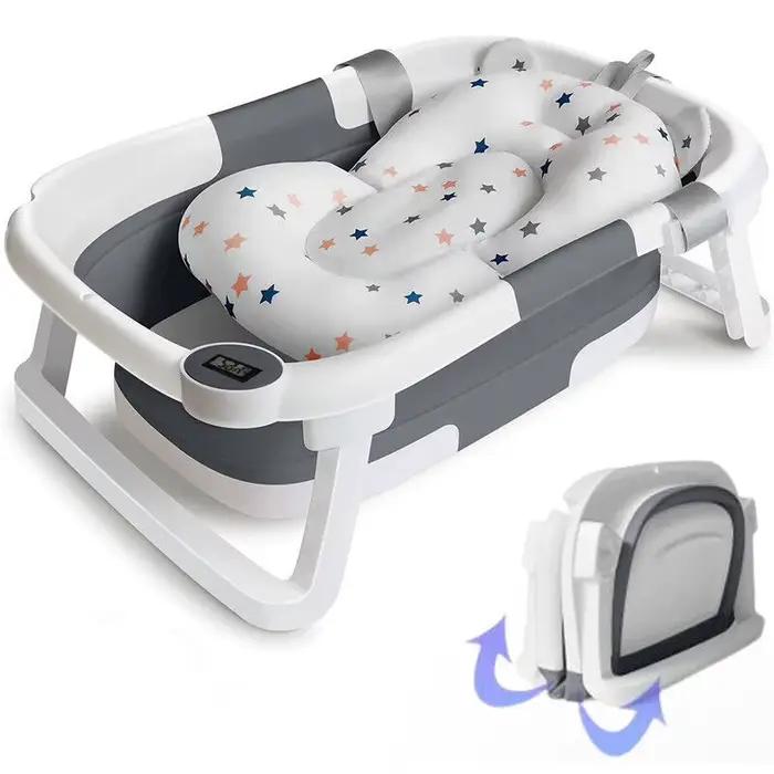 Baignoire pliable pour bébé avec capteur de température et coussin doux