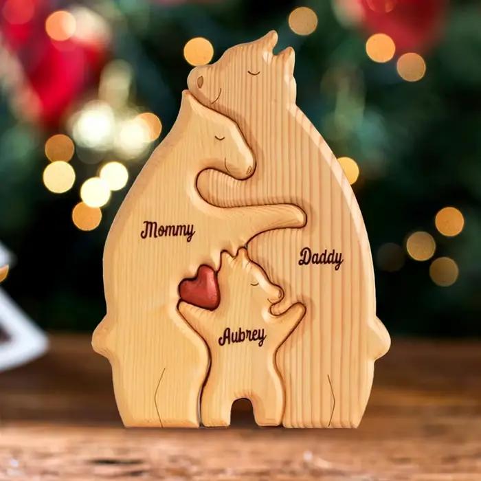 Puzzle en bois personnalisé de famille d'ours