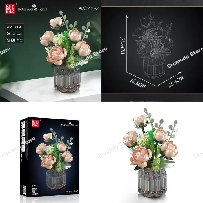 MOULD KING Bouquet de fleurs en blocs de construction Orchidée Bambou Chrysanthème Fleur de prunier 24107 24109 24112