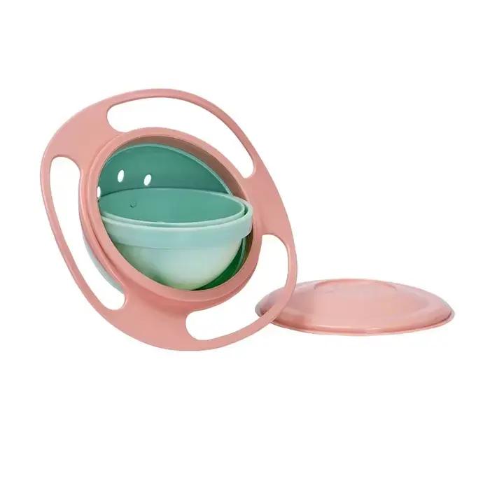 Bol gyroscopique universel anti-débordement 360 degrés pour enfants 3-6 ans avec trois poignées et couverture en plusieurs couleurs pour repas ludiques et sécurisés