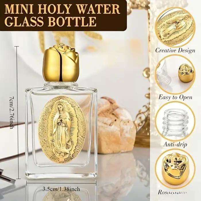 Bouteille d'eau bénite Notre-Dame de Guadalupe, récipient en verre de la Vierge Marie catholique avec bouchon en or rose, cadeau religieux, 6/12/20/40 pièces
