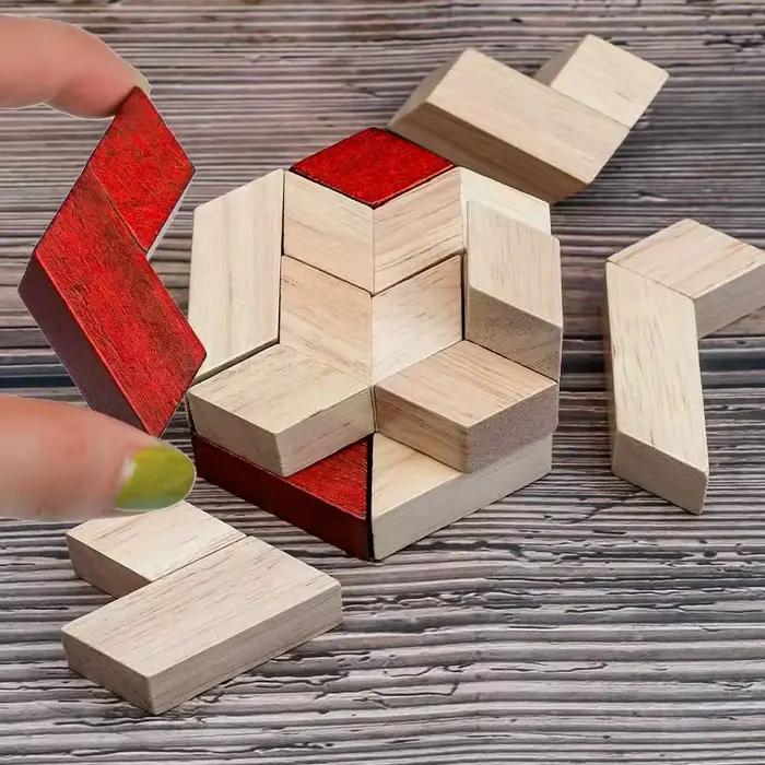 Puzzle 3D en bois Hexagonal IQ logique formation casse-tête défi mental Montessori cadeaux éducatifs pour enfants garçons filles