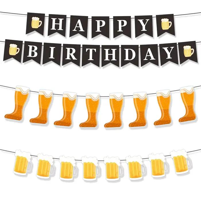 Bannière Joyeux Anniversaire Thème Bière pour Adultes, Décorations de Fête pour Hommes, Guirlande en Papier « Cheers », Décoration d'Événements Oktoberfest, Bar, Pub