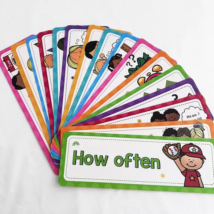 Cartes d'apprentissage de la grammaire anglaise avec mots de questions pour enfants, décoration de tableau d'affichage de classe, fournitures scolaires, affiche éducative