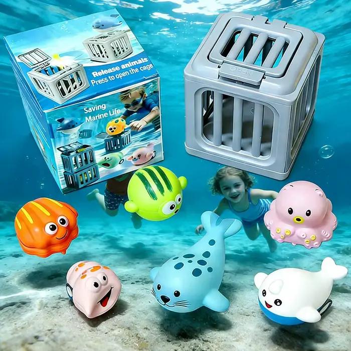Ensemble de jouets de plongée pour enfants pour piscine, jeux aquatiques d'été, jouet d'entraînement sous-marin, cage de rangement, jouets de bain animaux marins pour garçons et filles