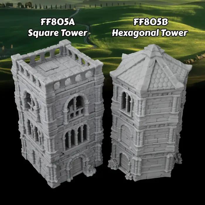 Mini-tours carrées et hexagonales pour scènes de jeux de rôle