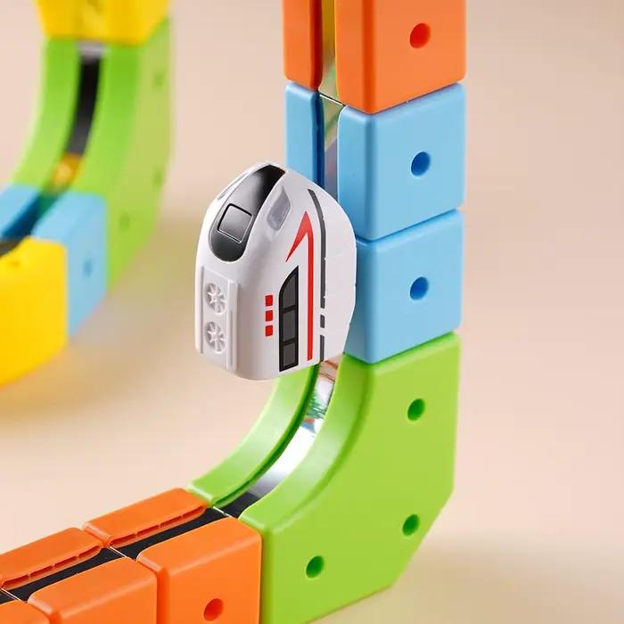 Voiture électrique magnétique polyvalente à assembler sur rail, jouet de construction 3D, rails en cubes, meilleur cadeau éducatif