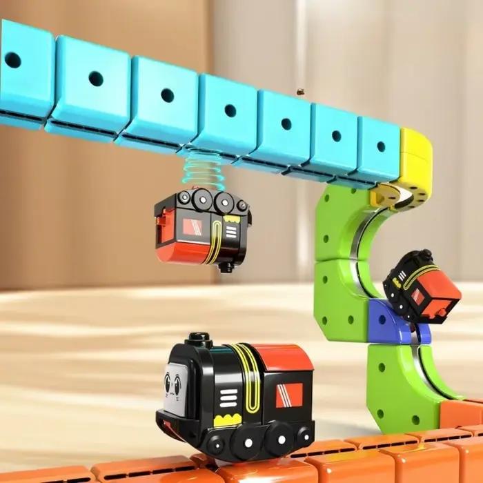 Circuit de course magnétique à assembler soi-même, voiture électrique, jouet de construction en cubes, cadeau éducatif pour enfants, garçons et filles