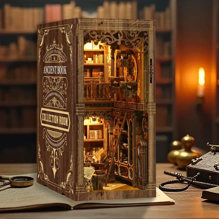 Kit de bricolage de coin de livre en bois pour salle de collection de livres Vintage