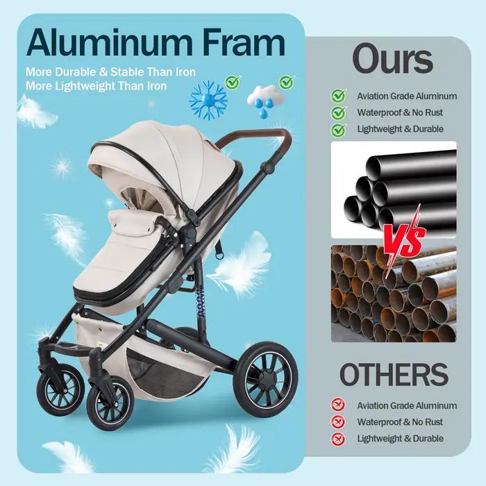 Luxueux 3 en 1 Portable voyage bébé poussette haute paysage cadre en aluminium pliable landau nouveau-né infantile quatr
